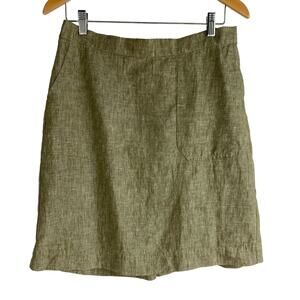 Foxcroft NYC Linen Mini Skirt Women Size M Olive Green Elastic Waist Pockets